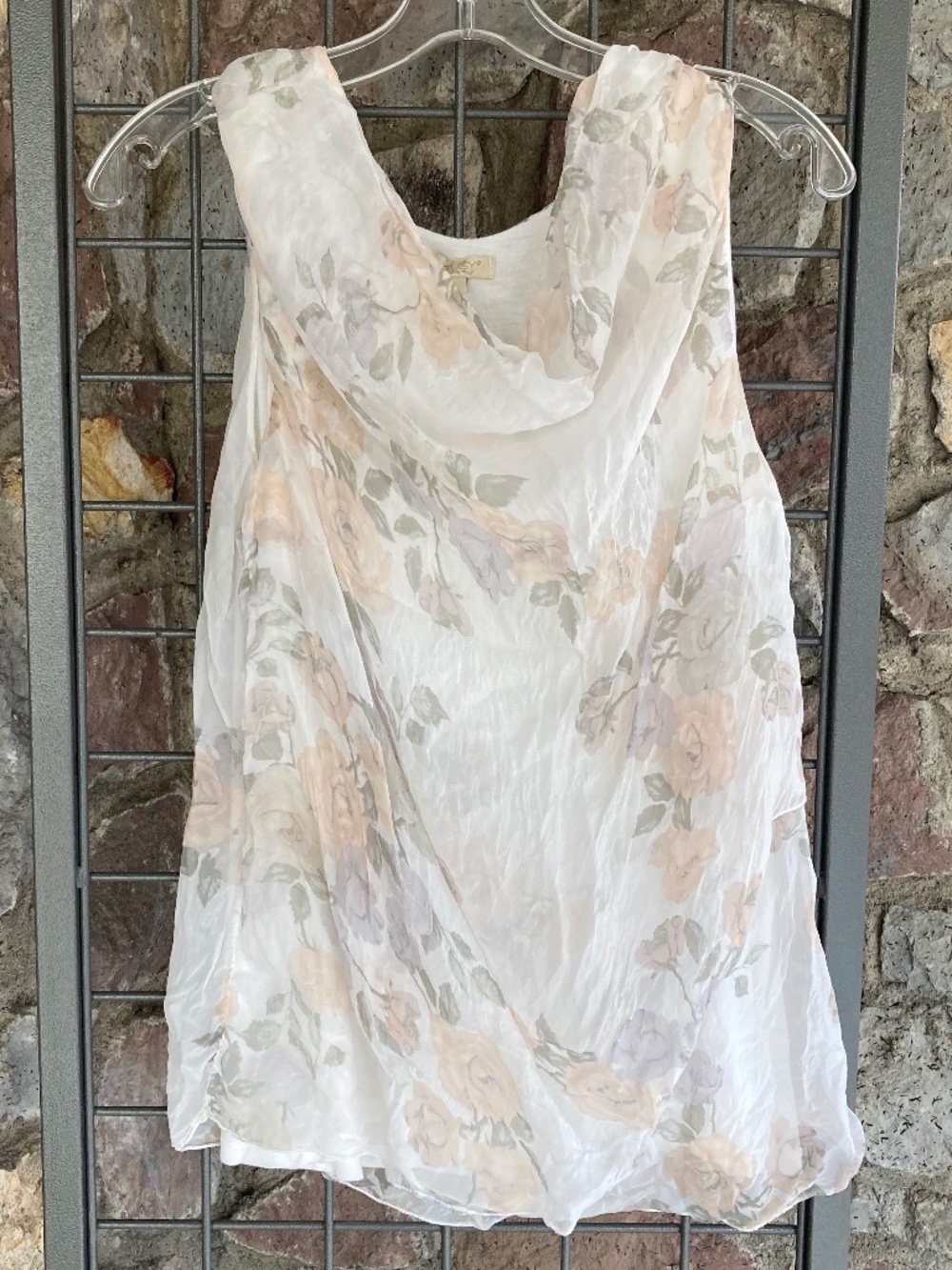 Giusy Italy Silk Cowl Neck Tank Top Pastel Floral Print Size Large